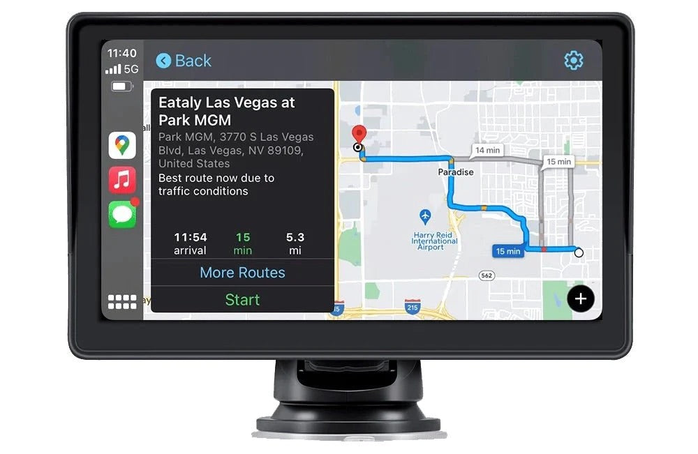 The popscreen Classic Viewed from the front, with apple carplay displaying, showing a map