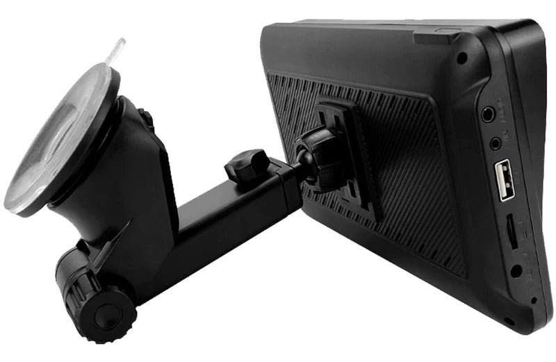 The back of the popscreen classic, showing the suction mount, and the ports for connecting apple carplay and android auto